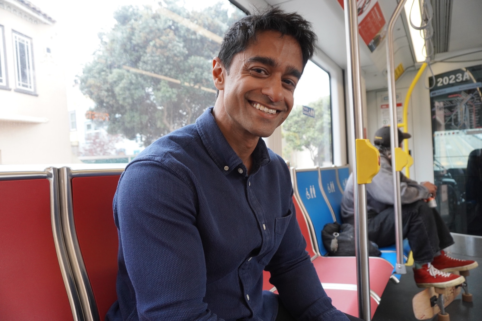 Saikat riding Muni in San Francisco